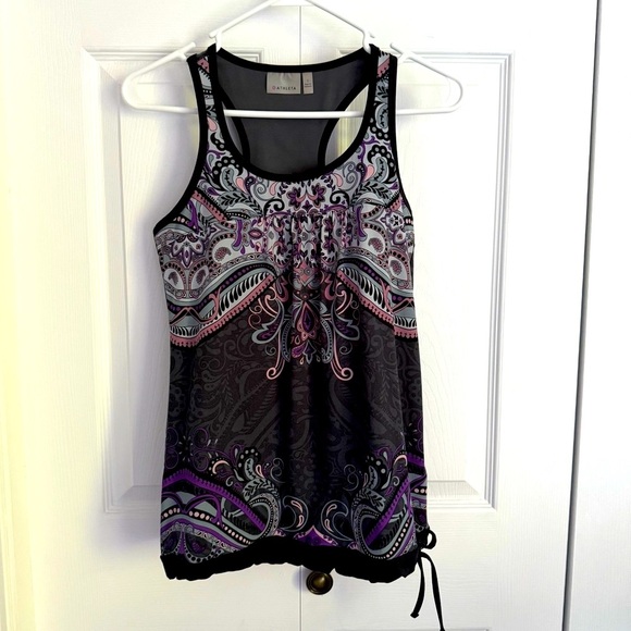 Athleta Black Sleeveless Graphic Tank Top with built in bra size small - Picture 1 of 5